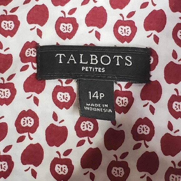 Talbots Button Down Shirt Novelty Print Apple Size 14 P Teacher Cotton LS - Picture 7 of 11
